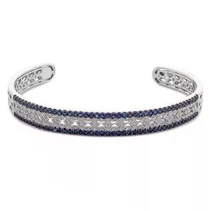 Set Of Emerald And Sapphire Diamond Pave’ Cuff Bracelets